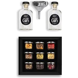 Bembo Qualità d'Autore Kit per Fare Gin Artigianale a Casa DIY - 9 Botaniche Premium, Bottiglie in Vetro e Accessori Completi - Set per Infusione Gin Fatto in Casa - Idea Regalo Originale per Amanti del Gin
