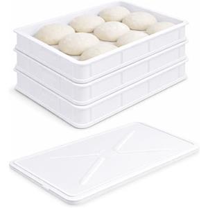 VIRSUS Cassetta con Coperchio per impasti Pizza e Pane HD1, misura 60x40x10 cm e capacità 20 Litri, colore neutro, Contenitore per alimenti, porta impasto per panetti (3 Cassette + 1 Coperchio)