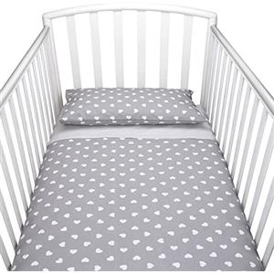baby idea Babysanity Piumino Lettino Neonato Ricamato Completo Federa e Copripiumino e Lenzuolino con Angoli Sfoderabile Senza Paracolpi Lettino - Made in Italy- (Cuoricini Grigio)