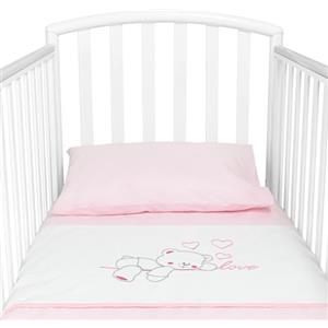 baby idea Babysanity Piumino Lettino Neonato Ricamato Completo Federa e Copripiumino e Lenzuolino con Angoli Sfoderabile Senza Paracolpi Lettino - Made in Italy- (Ricamo Love Rosa)