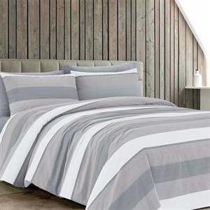 Dorian Home - Set Copripiumino Matrimoniale 250x210 con Sacco in 100% Puro Cotone + 2 Federe Cuscino Letto 50x80 con Patella di 18 cm (Garda Grigio, Una Piazza e Mezza - 200x210 cm)