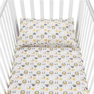 baby idea Babysanity Piumino Lettino Neonato Ricamato Completo Federa e Copripiumino e Lenzuolino con Angoli Sfoderabile Senza Paracolpi Lettino - Made in Italy- (Leoncino)