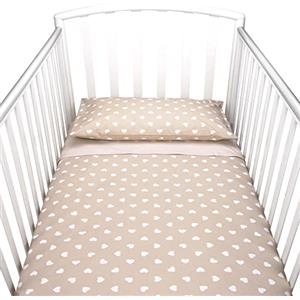 baby idea Babysanity Piumino Lettino Neonato Ricamato Completo Federa e Copripiumino e Lenzuolino con Angoli Sfoderabile Senza Paracolpi Lettino - Made in Italy- (Cuoricini Beige)