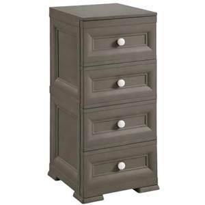Ma Maison Cassettiera Alta in Plastica con 4 Cassetti Piccoli, Mobile Contenitore Compatto per Organizzazione Casa, Cassettiera Salvaspazio per Ingresso e Zona Giorno, 40x43x85,5 cm (Taupe Scuro)
