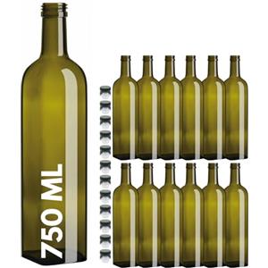 acquaverde | 12 Bottiglie Marasca in Vetro Scuro Uvag, Bottiglia per Olio e Liquori da 750 ml con Tappo Dosatore