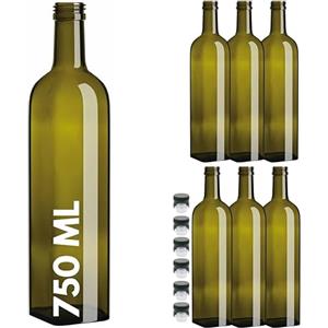 acquaverde | 6 Bottiglie Marasca in Vetro Scuro Uvag, Bottiglia per Olio e Liquori da 750 ml con Tappo Dosatore