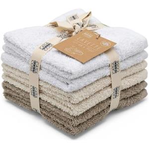 LA CASA DELLE COSE Set 6 Lavette Viso 100% Cotone Spugna 33x33 cm 555 GSM - Asciugamani Piccoli Bagno Morbidi e Assorbenti - Lavette Grandi Premium Colorate per Mani e Viso (Bianco&Crema)