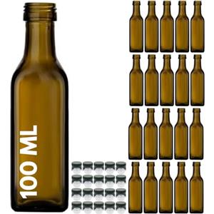 acquaverde | 20 Bottiglie Marasca in Vetro Scuro Uvag, Bottiglia per Campioncini di Olio e Liquori da 100 ml con Tappo Dosatore