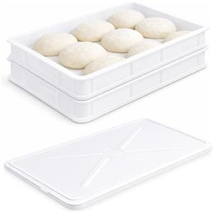 VIRSUS Cassetta con Coperchio per impasti Pizza e Pane HD1, misura 60x40x10 cm e capacità 20 Litri, colore neutro, Contenitore per alimenti, porta impasto per panetti (2 Cassette + 1 Coperchio)
