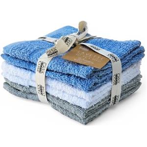 LA CASA DELLE COSE Set 6 Lavette Viso 100% Cotone Spugna 33x33 cm 555 GSM - Asciugamani Piccoli Bagno Morbidi e Assorbenti - Lavette Grandi Premium Colorate per Mani e Viso (Blu Polvere&Grigio)
