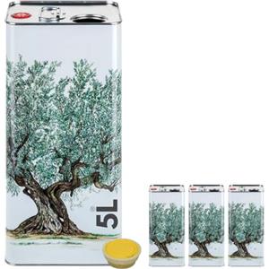 acquaverde | 3 Lattine per Olio di Oliva, Latta Bianca con Albero, in Metallo, Contenitore Alimentare da 5 Litri con Doppio Tappo e Maniglia