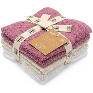LA CASA DELLE COSE Set 6 Lavette Viso 100% Cotone Spugna 33x33 cm 555 GSM - Asciugamani Piccoli Bagno Morbidi e Assorbenti - Lavette Grandi Premium Colorate per Mani e Viso (Rosa Petalo&Bianco)