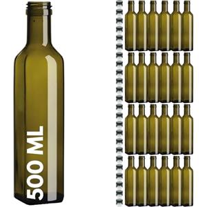 acquaverde | 24 Bottiglie Marasca in Vetro Scuro Uvag, Bottiglia per Olio e Liquori da 500 ml con Tappo Dosatore