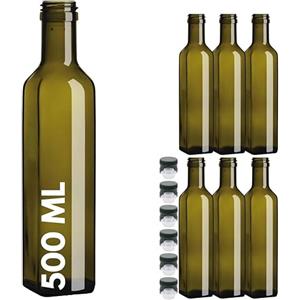acquaverde | 6 Bottiglie Marasca in Vetro Scuro Uvag, Bottiglia per Olio e Liquori da 500 ml con Tappo Dosatore