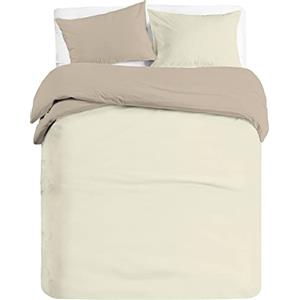 BANZAII TEXTILE INNOVATOR ONLINE Banzaii Set Copripiumino Bicolor 100% Microfibra con Federa Double Face Singolo 2 pezzi 150x200 cm Panna/Sabbia