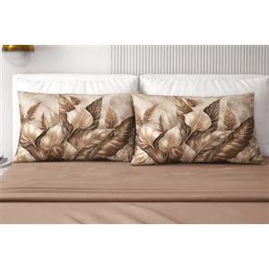 Corredocasa Completo Lenzuola Matrimoniale in Puro Cotone, Made in Italy - 4 Federe 50x80 cm (2 Cotone Tinta Unita e 2 Microfibra con Disegno) - Set Letto con Lenzuolo Sopra e Sotto con Angoli (Fiori Beige)