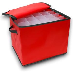 KORAT Scatola Porta Palline e Addobbi Natalizi con Scomparti in TNT Contenitore Rigido con Divisori Interni Rimovibili, Manici Laterali e Coperchio con Zip Organizer Natale (43x35x35 cm)