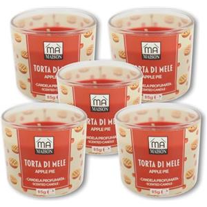 Ma Maison Set da 5PZ Candele Profumate - Bicchiere di Vetro, Decorativa, Colorata, Lunga Durata, Idea Regalo, per la Casa 6 x 7,5 h cm - 85g (Torta di Mele)