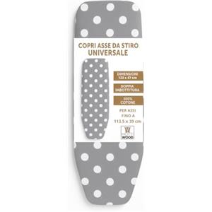 Mottiwood Copriasse da Stiro Universale, 100% Cotone, Doppia Imbottitura, 123x47 cm, Maxi Resistenza al Calore, Con Elastico e Lacci, Traspirante, Telo Asse da Stiro Aderente