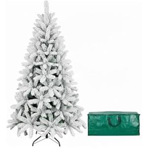 BRICOZONE Albero Di Natale Innevato Realistico Con Rami Fitti Effetto Neve Base In Metallo Antiscivolo Montaggio Rapido In Pvc Resistente Sacca Per Trasporto Colore Verde Chiaro Scuro (210 Cm)