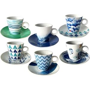 MA MAISON Tazzine in Vetro Fantasia per Caffè Set 6 Bicchierini con Manico e Piattino - Mantiene il Calore, Senza Condensa, per Latte - Particolari Ottima Capacità Ml idea Regalo