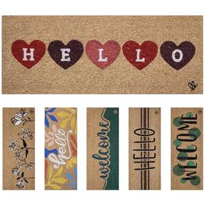 Olivo Tappeti OLIVO.shop | ENTRY 11 Zerbino ingresso in cocco naturale, Zerbino per scale, Tappeto ingresso casa simpatico 27x70 cm, vari disegni. (Hello Hearts)