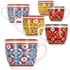 MAURY'S IL NUMERO UNO DEL RISPARMIO Set Tazzine da Caffè Terra e Sole - Motivi Assortiti, 90 cc, Ceramica, Ideali per Espresso, Disegno Originale, Artistico, Artigianale, Idea Regalo- 6 x 6,5h cm (6, Motivo Assortito, 6 x 6,5h cm)