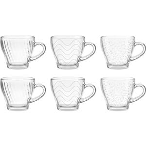 MA MAISON Tazzine in Vetro Fantasia per Caffè Set 6 Bicchierini con Manico - Mantiene il Calore, Senza Condensa, per Latte - Trasparenti con Capacità 90 Ml idea Regalo Confezioni da 6 pz Assortite