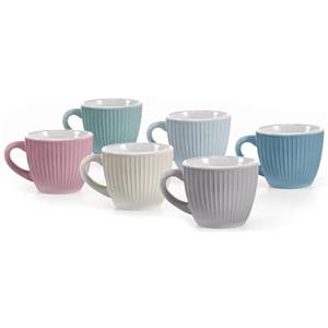 MAURY'S IL NUMERO UNO DEL RISPARMIO Set Tazzine da Caffè - Colori Pastello, 90 cc, Design Rigato, in Rilievo, Ceramica, Ideali per Espresso, Idea Regalo, Assortito - 6 x 6h cm