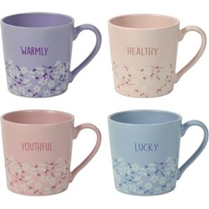 MA MAISON Set 2 Tazze per Colazione da Cappuccino, Ceramica Colorata Grande - Caffè, Espresso, Albergo, Hotel, Ristorazione, b&b, Tè, Latte, Resistenti, Bar - Lavastoviglie Assortite (390 cc, Flower)