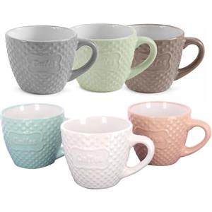 MAURY'S IL NUMERO UNO DEL RISPARMIO Set Tazzine da Caffè - Colori Pastello, 100 cc, Rilievo a Pois, in Ceramica, Ideali per Espresso, Idea Regalo - 6 x 6h cm