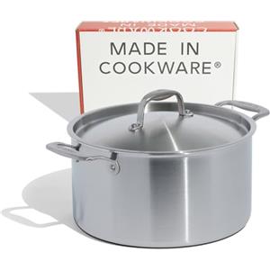 Made In Pentole in Acciaio Inox da 8 Litri con Coperchio - Rivestimento in Acciaio Inox a 5 Strati - Pentole Professionali - Made in Italy - Compatibile con Induzione