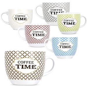 MA MAISON Set 6/12 Tazzine da Caffè - con Scritte Time For Coffe, Colori Pastello, 80 cc / 90 cc, Ideali per Espresso, Idea Regalo, Assortito (6, Pastello Qaudretti Time For Coffe)