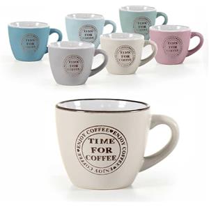 MA MAISON Set 6/12 Tazzine da Caffè - con Scritte Coffe Time, Time For Coffe, Colori Pastello, 90 cc, Ideali per Espresso, Idea Regalo, Assortito