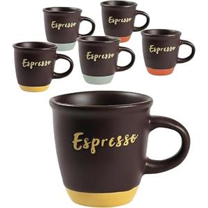 MA MAISON Set Tazzine da Caffè - con Scritta, Marrone, Colori Pastello, Alto, 97 ml, Ideali per Espresso, Idea Regalo, Assortito - 6,2H cm