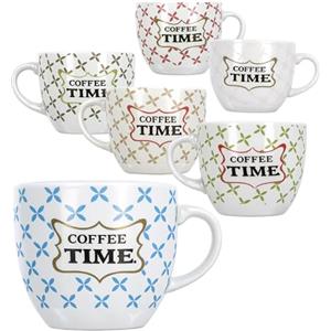 MA MAISON Set 6/12 Tazzine da Caffè - con Scritte Time For Coffe, Colori Pastello, 80 cc / 90 cc, Ideali per Espresso, Idea Regalo, Assortito (6, Pastello Croci Time For Coffe)