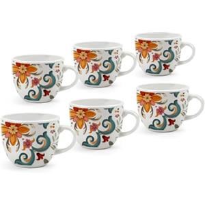 MAURY'S IL NUMERO UNO DEL RISPARMIO Set 6 Tazze in Ceramica "Romantic" - da Caffè, Motivo Floreale, Elegante, Colazione, Idee Regalo - Capacità 80 ml