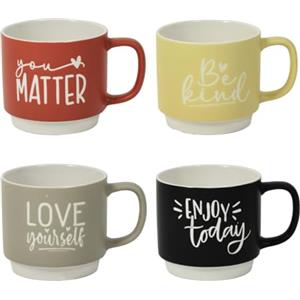 MA MAISON Set 2 Tazze per Colazione da Cappuccino, Ceramica Colorata Grande - Caffè, Espresso, Albergo, Hotel, Ristorazione, b&b, Tè, Latte, Resistenti, Bar - Lavastoviglie Assortite (410 cc, Positive)