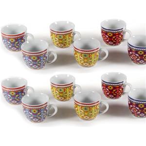 MAURY'S IL NUMERO UNO DEL RISPARMIO Set 6/12 Tazzine da Caffè Terra e Sole - Motivi Assortiti, 90 cc, Ceramica, Ideali per Espresso, Disegno Originale, Artistico, Artigianale, Idea Regalo- 6 x 6,5h cm (12, Motivo Assortito, 6 x 6,5h cm)