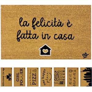 Olivo Tappeti OLIVO.shop COCCO FUNNY - Zerbino con scritte, Zerbino cocco ingresso simpatico, Tappeto cocco divertente, fondo in gomma, vari disegni, 40x60 cm (HAPPINESS)