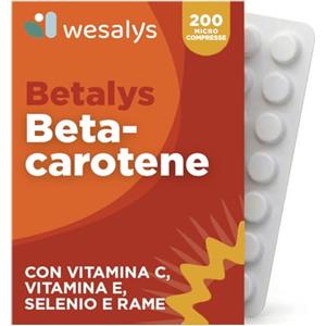 WESALYS Betacarotene per Abbronzatura Forte, 200 Micro Compresse, Beta Carotene Integratore Abbronzatura con Vitamina E, C, Rame e Selenio. Attivatore Accelleratore Betalys Wesalys