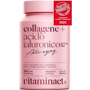 Vitaminact Collagene e Acido Ialuronico ELETTO PRODOTTO DELL'ANNO 2025 - L'unico con Probiotico Testato Bifidobacterium L. BLG1 Migliorando del +30% l'assorbimento degli Attivi, Q10, Vitamin C, Zinco e Biotina