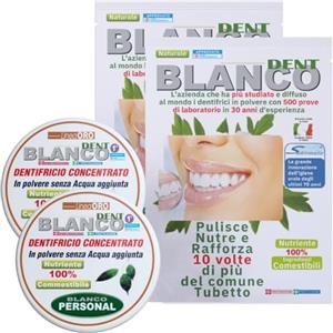 Blancodent 2 Buste + 2 Vasetti, Dentifricio in Polvere Senza Fluoro, Naturale, Sbiancante, Alcalinizzante per Denti Bianchi e Gengive Sane