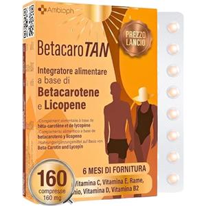 Ambioph BETACAROTENE Integratore abbronzatura con Betacarotene Per Abbronzatura Forte Altamente dosato Carotenoidi da Carote e vitamine per abbronzatura - Ambioph