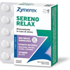 Zymerex SERENO RELAX - 45 compresse | Benessere mentale | Rilassamento in caso di stress | Integratore per ansia | Normale tono dell'umore | Senza glutine e lattosio | Adatto a vegani