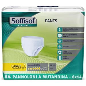 Soffisof Air Dry Pants Extra L - 84x Pannoloni per Anziani a Mutandina - 6 Confezioni da 14 Mutande Assorbenti per Incontinenza Donna e Uomo - Pants Adulti 7 Gocce - Large (110-150 cm)