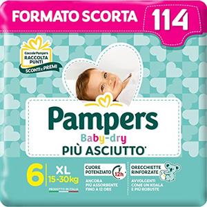 Pampers Baby Dry Pannolini Extralarge, Taglia 6, Bianco, Xl