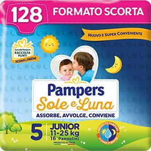 Pampers Sole e Luna Junior, 128 Pannolini, Taglia 5 (11-25 kg)