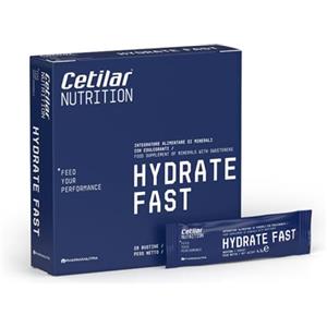 CETILAR Hydrate Fast, Integratore con magnesio (100 mg), sodio (461 mg) e altri Sali Minerali, Massima idratazione, Prima, durante e dopo l'allenamento, 20 Stick pre-dosati, Gusto agrumi, Cetilar Nutrition