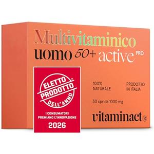 Vitaminact Multivitaminico Uomo 50 Anni +. Specifico per: Stanchezza e Affaticamento, Difese Immunitarie, Prestazioni mentali e Protezione della Prostata a 360°. Potenziato Con Estratti, Vitamine e Minerali.